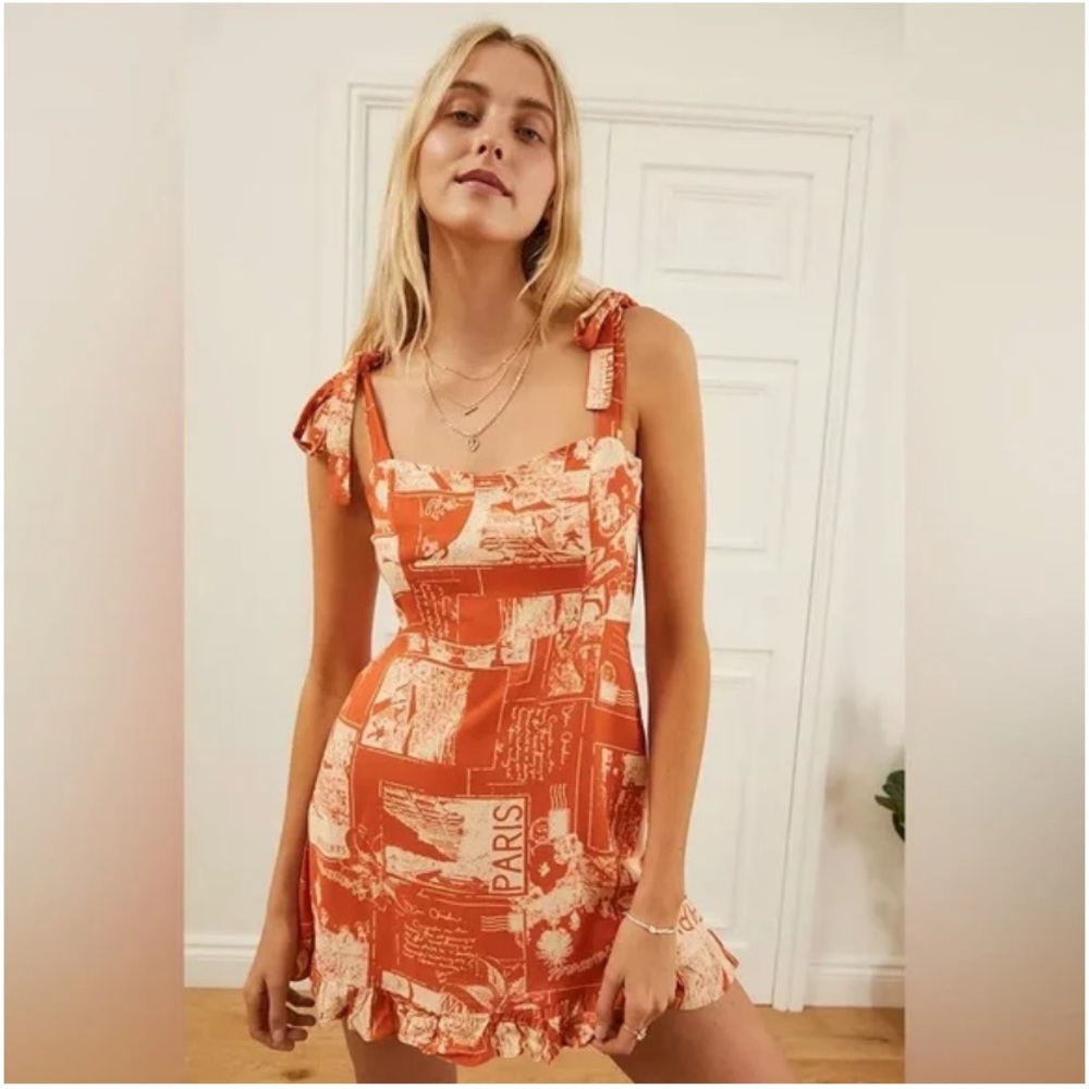 Urban Outfitters Jolene Postcard Print Mini Dress